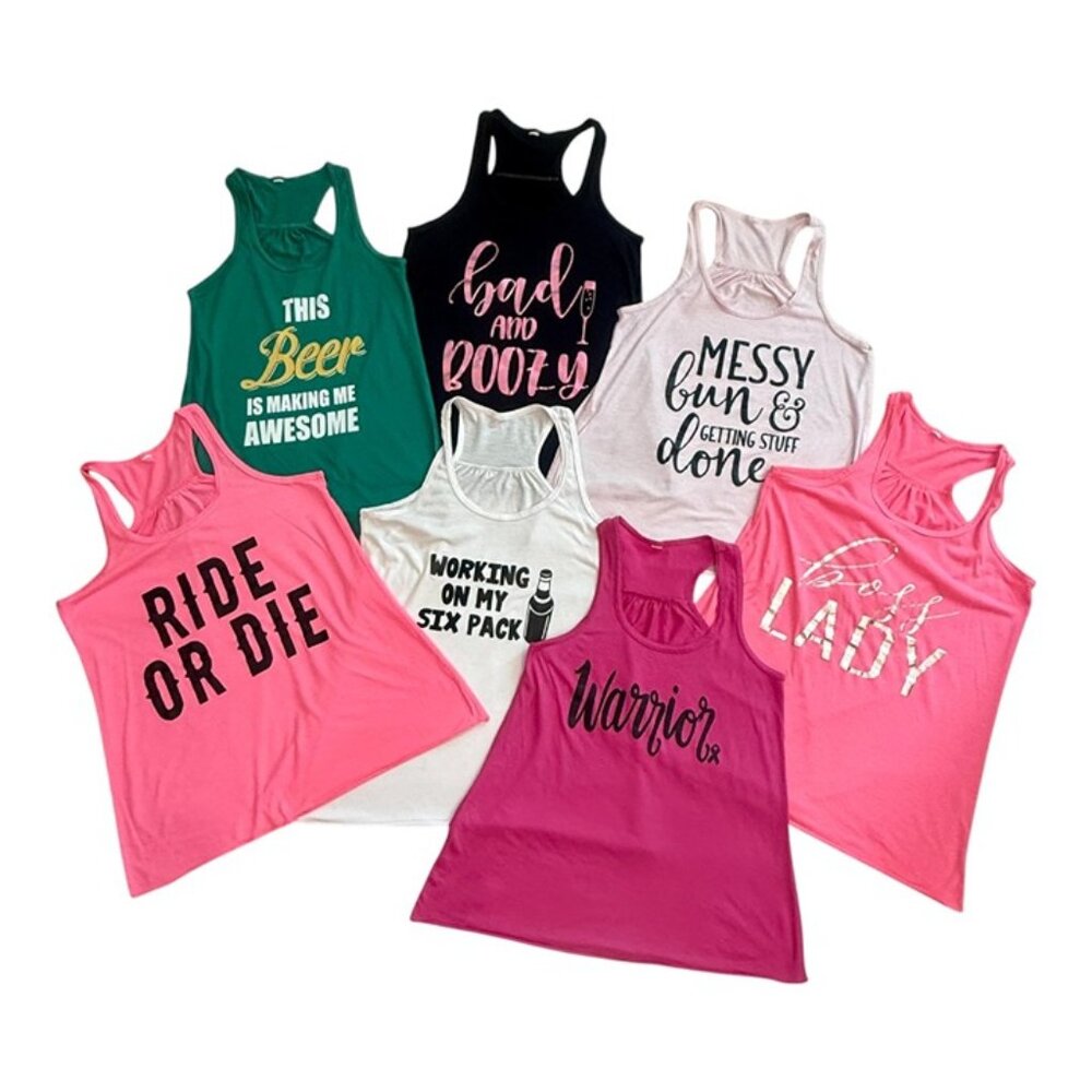 Bella Flowy Tanks, Lot of 7! Green/White/Black/4 Pinks, Small, GUC!